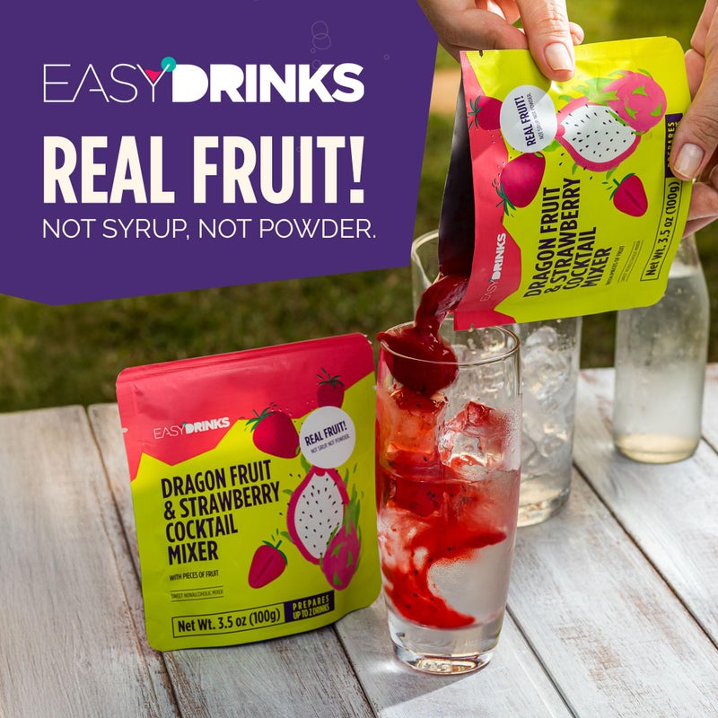 Easy Drinks Pack of 5 Dragon Fruit & Strawberry Cocktail Mixer - Non-Alcoholic, Not Syrup, Not Powder Drink Mix - Made with Real Fruit with Pieces - Prepares Up to 10 Cocktails or Mocktails - 5x 3.5oz - Image 4